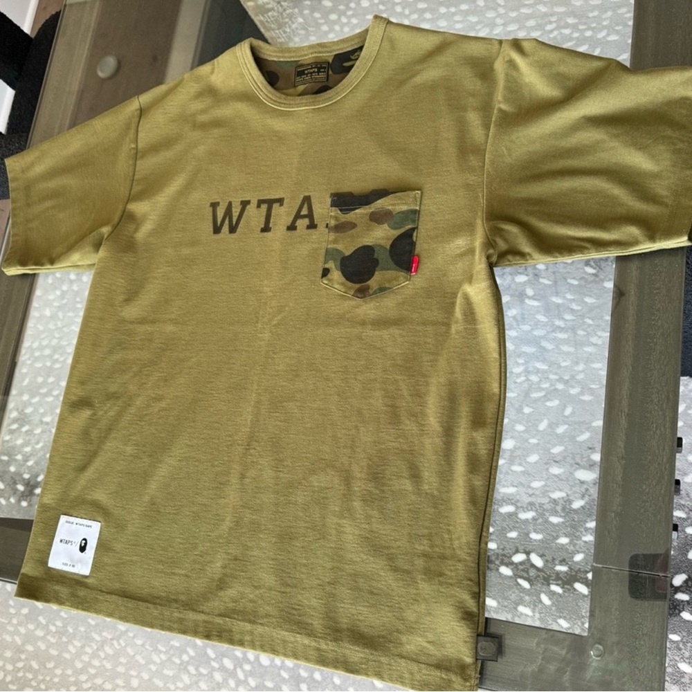 Bape WTAPS Olive Green T-Shirt with Camo Pocket
